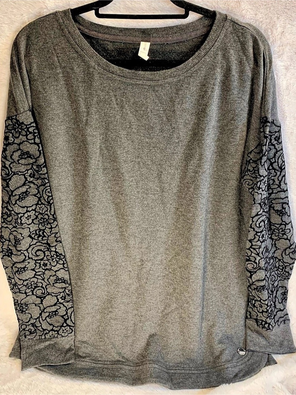 Ideology Heather Gray Lace Sleeve Sweatshirt Pullover Size L